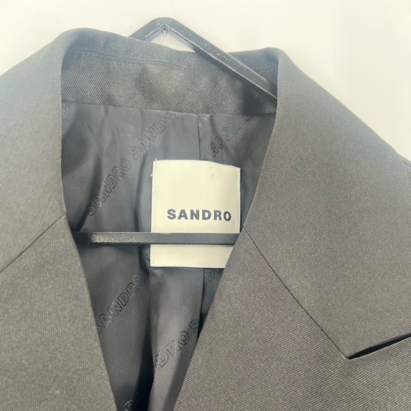 Sandro Flower Floral 3D Embellished Cropped Double Breasted Blazer Satin Jacket - Picture 5 of 9